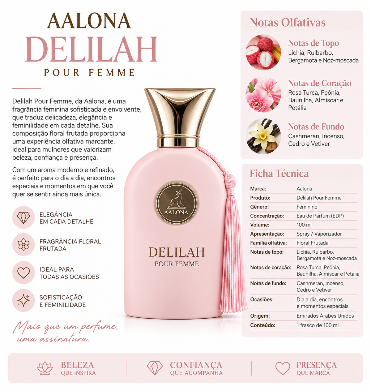 Perfume Aalona Delilah Pour Femme Eau de Parfum Feminino 100ml